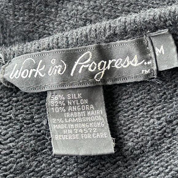 Work In Progress Sequin Sweater Med Black Floral Silk 80s Glam Holiday Vintage - Picture 11 of 12